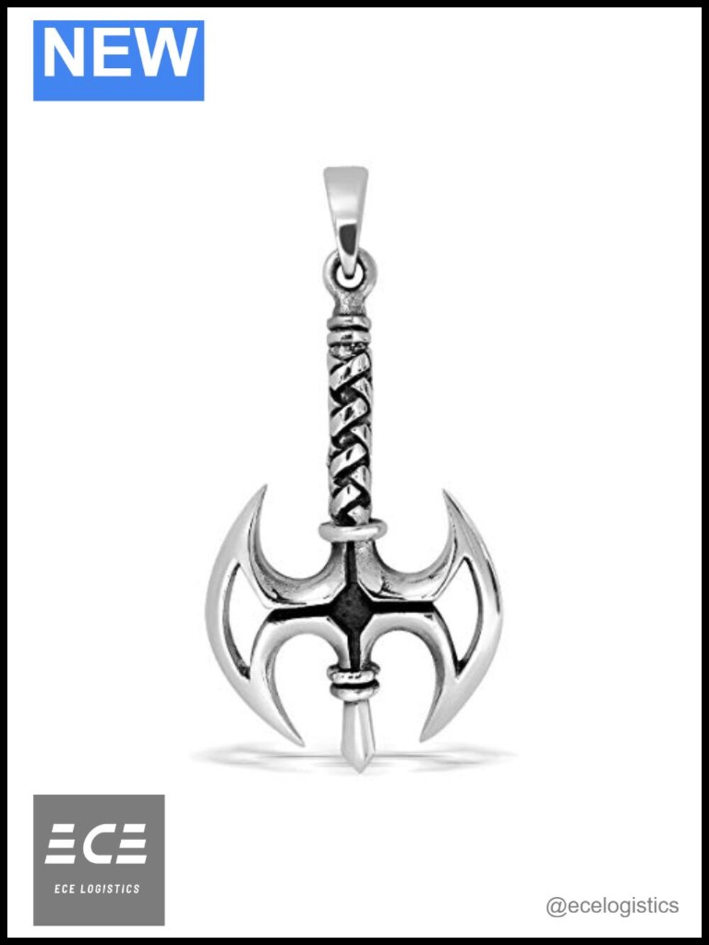 925 Sterling Silver Viking Battle Axe Pendant Necklace